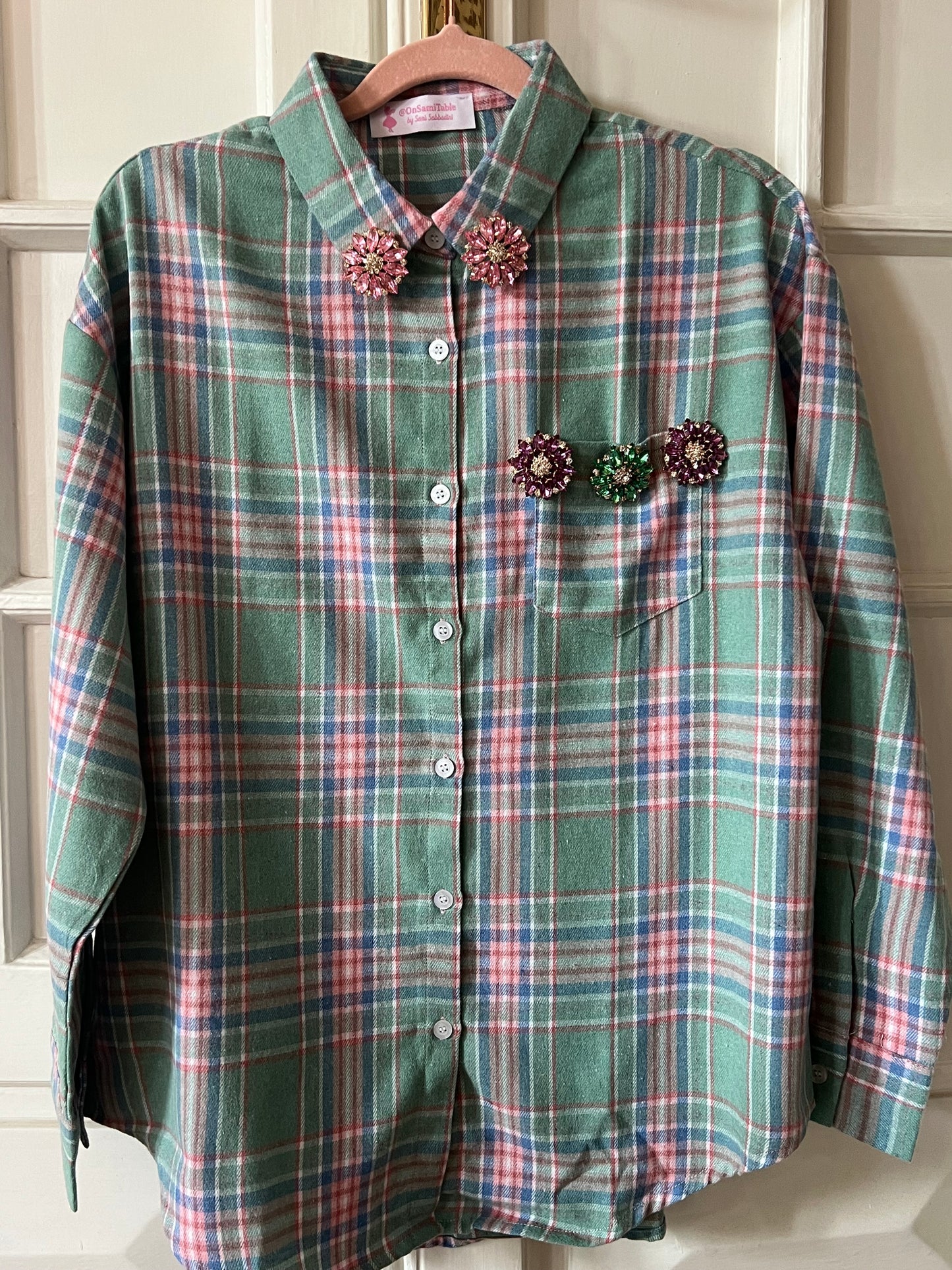 Camicia Verde quadri Rosa con Fiori