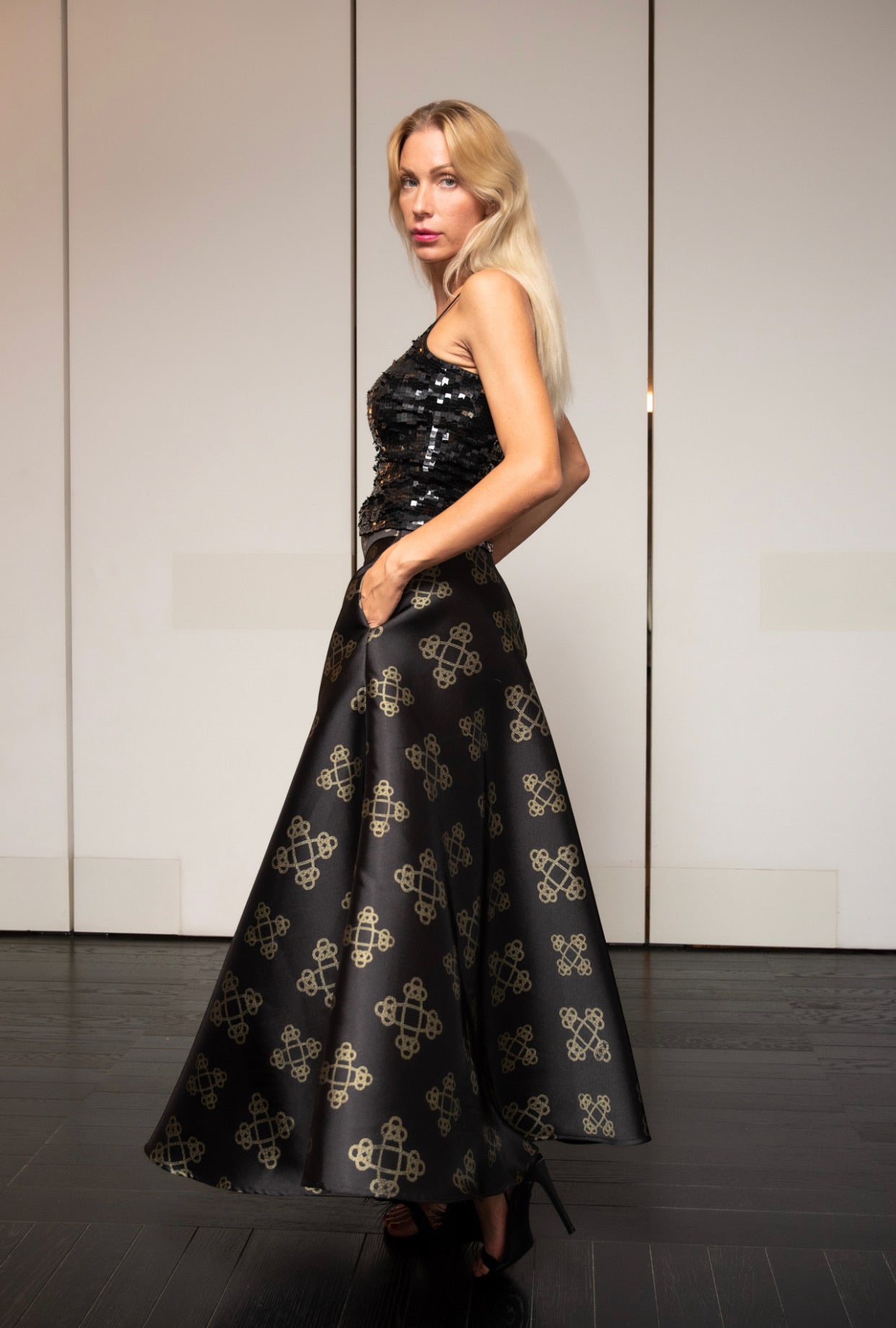 Gonna Valentina Catene Tessuto Satin Nero