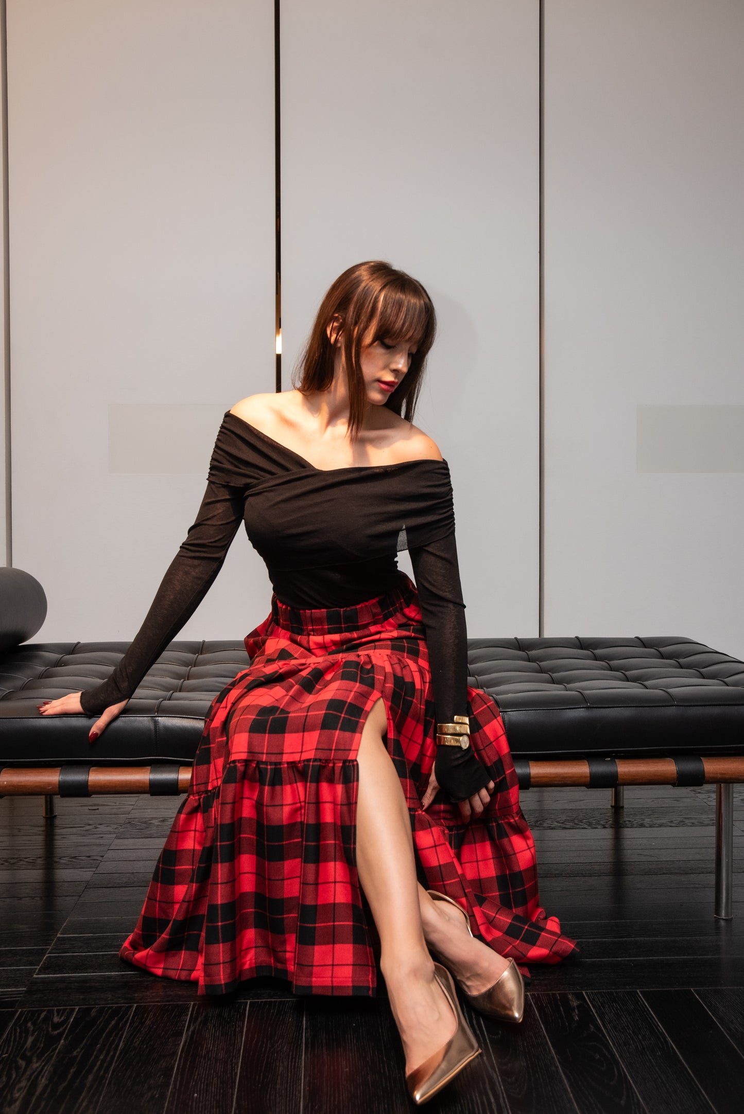 Gonna Franci Tartan Scacchi Rosso