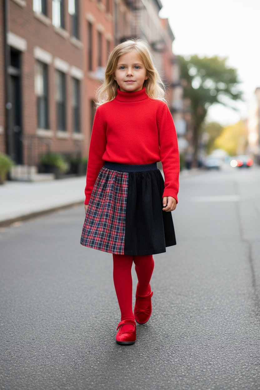 Gonna KIDS bicolore Duble velluto nero tartan