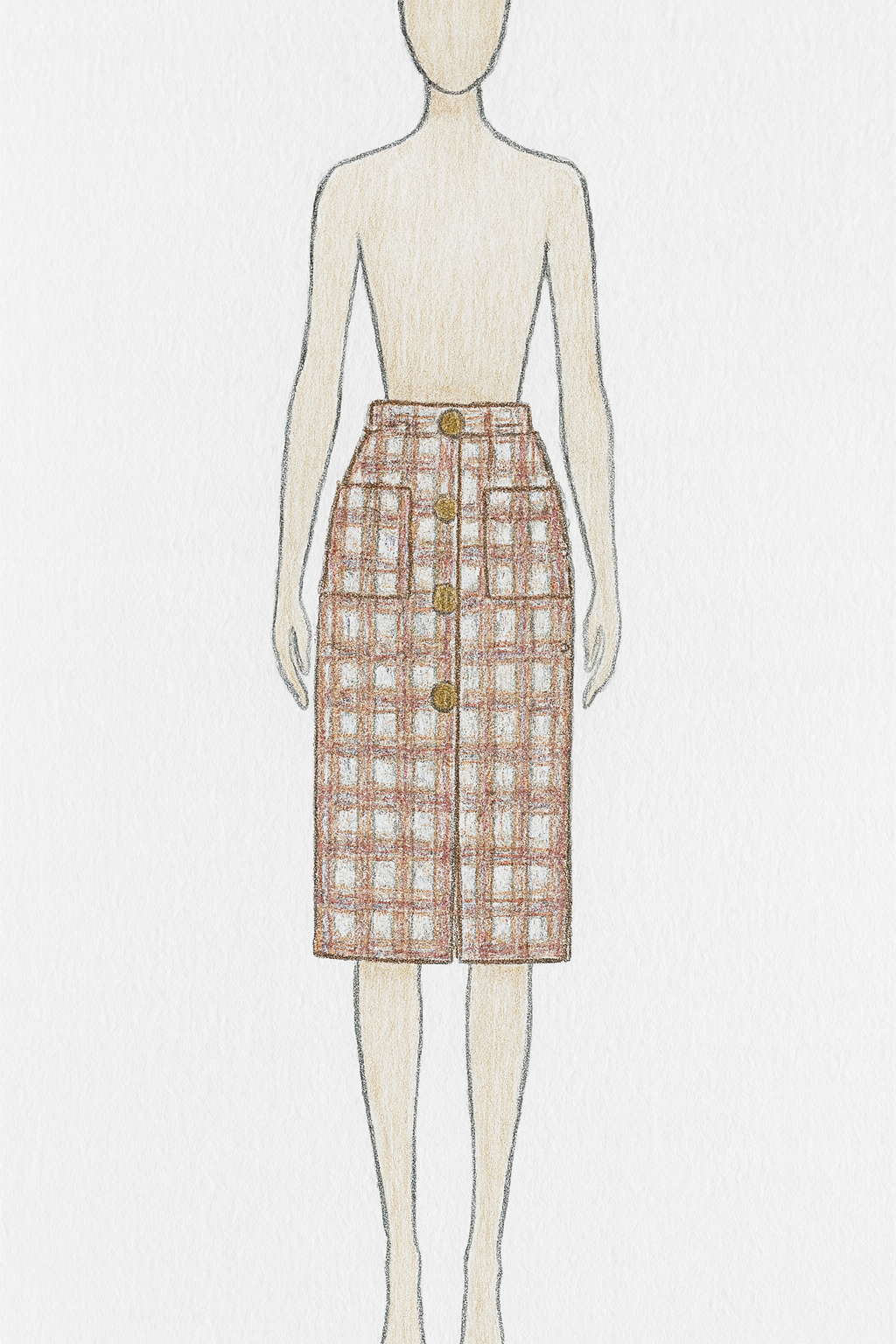 Gonna Giorgina Tweed rosa con Bottoni oro