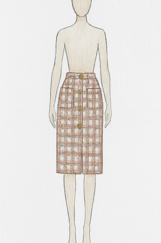 Gonna Giorgina Tweed rosa con Bottoni oro