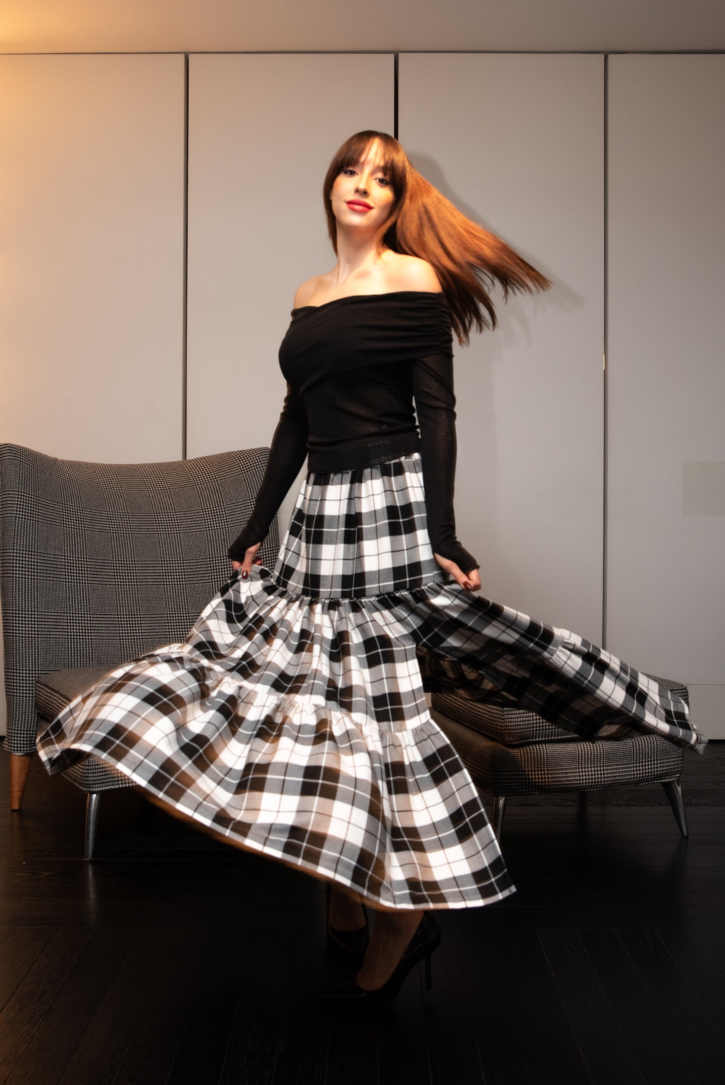 Gonna Franci Tartan Scacchi Bianco