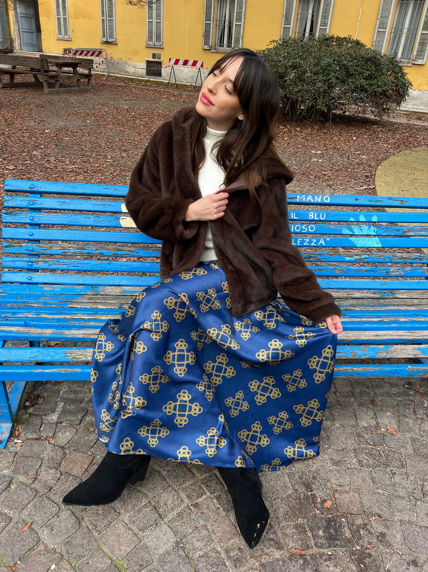 Gonna Valentina Catene Tessuto Satin Blu