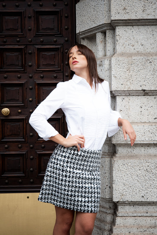 Gonna Monica in tweed Bianco e Nero con Paillettes