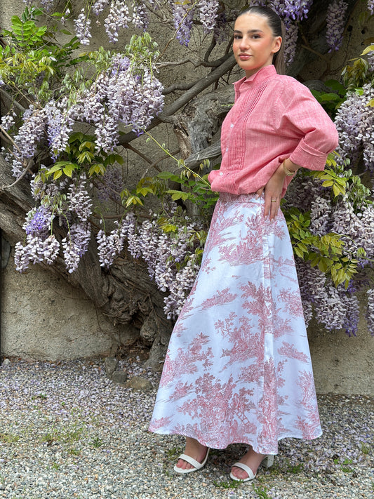 Gonna Toile de Jouy Valentina cotone rosso