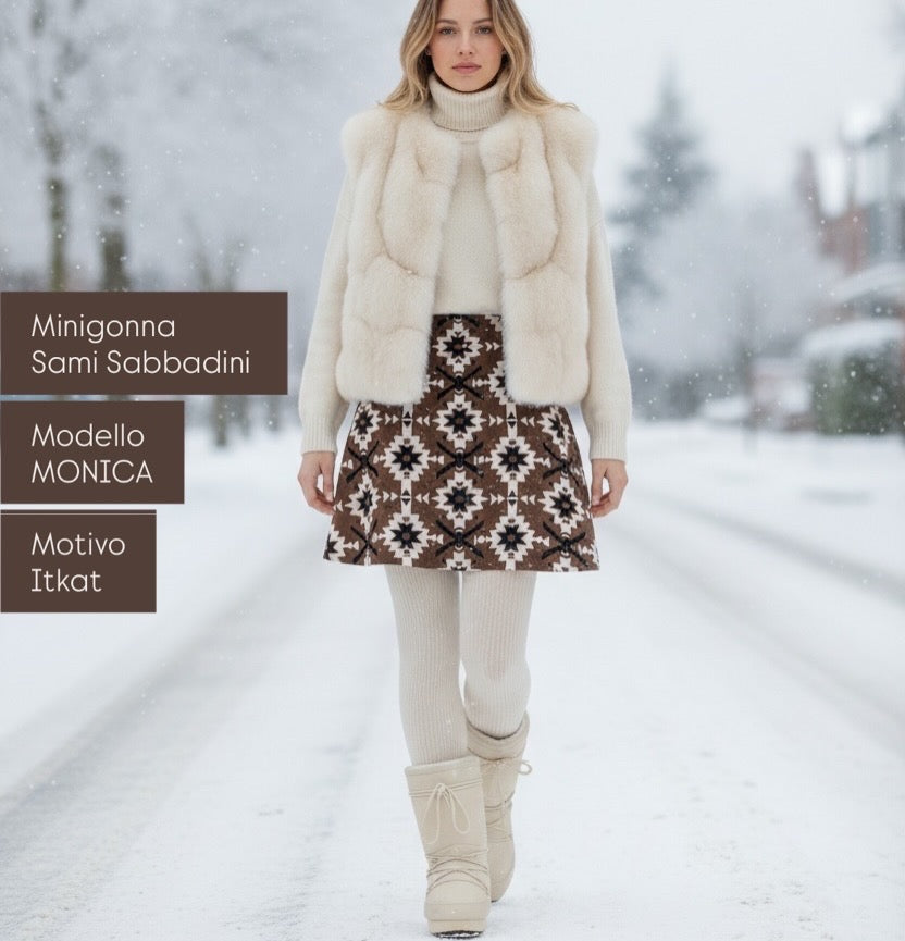 Gonna Monica in panno motivo itkat beige