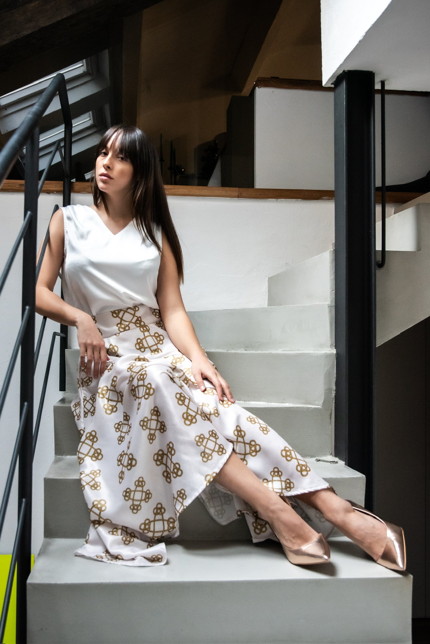 Gonna Valentina Catene Tessuto Satin Panna