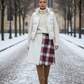 Gonna Monica in ecopelliccia bianca e lana scozzese