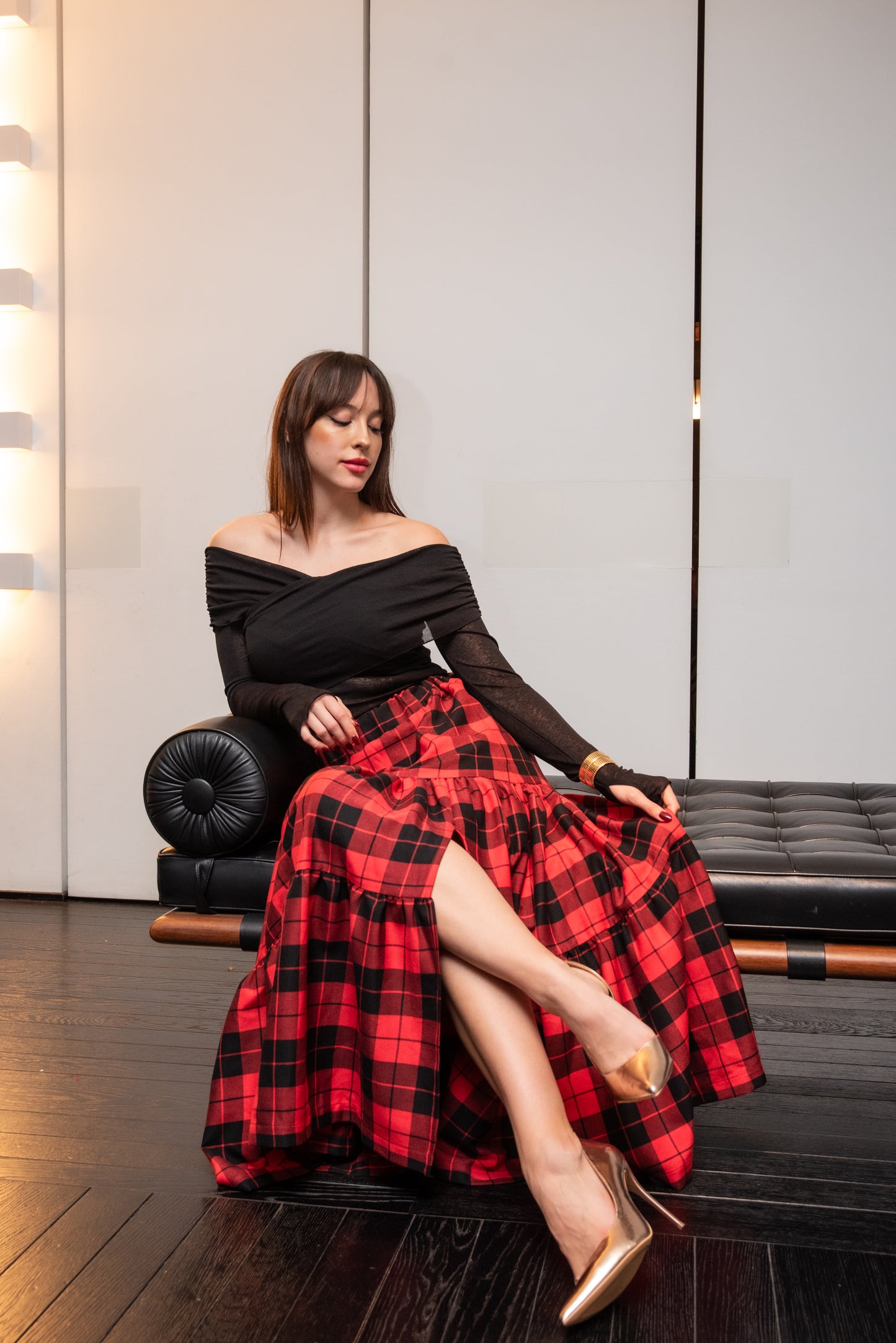 Gonna Franci Tartan Scacchi Rosso