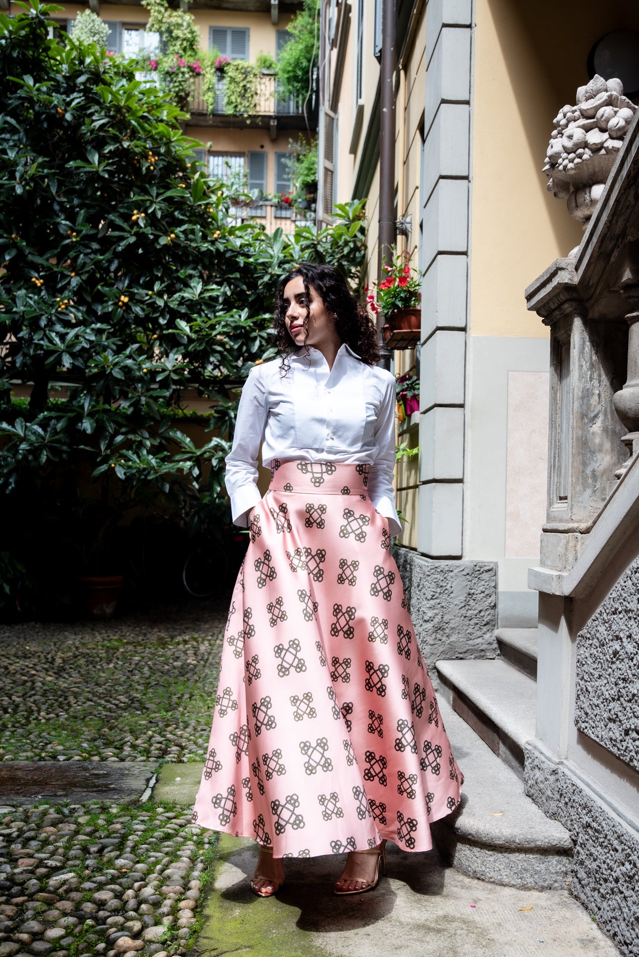 Gonna Valentina Catene Tessuto Satin Cipria