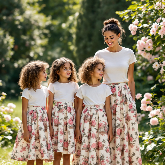 Gonna MINI ME rose su fondo bianco panna