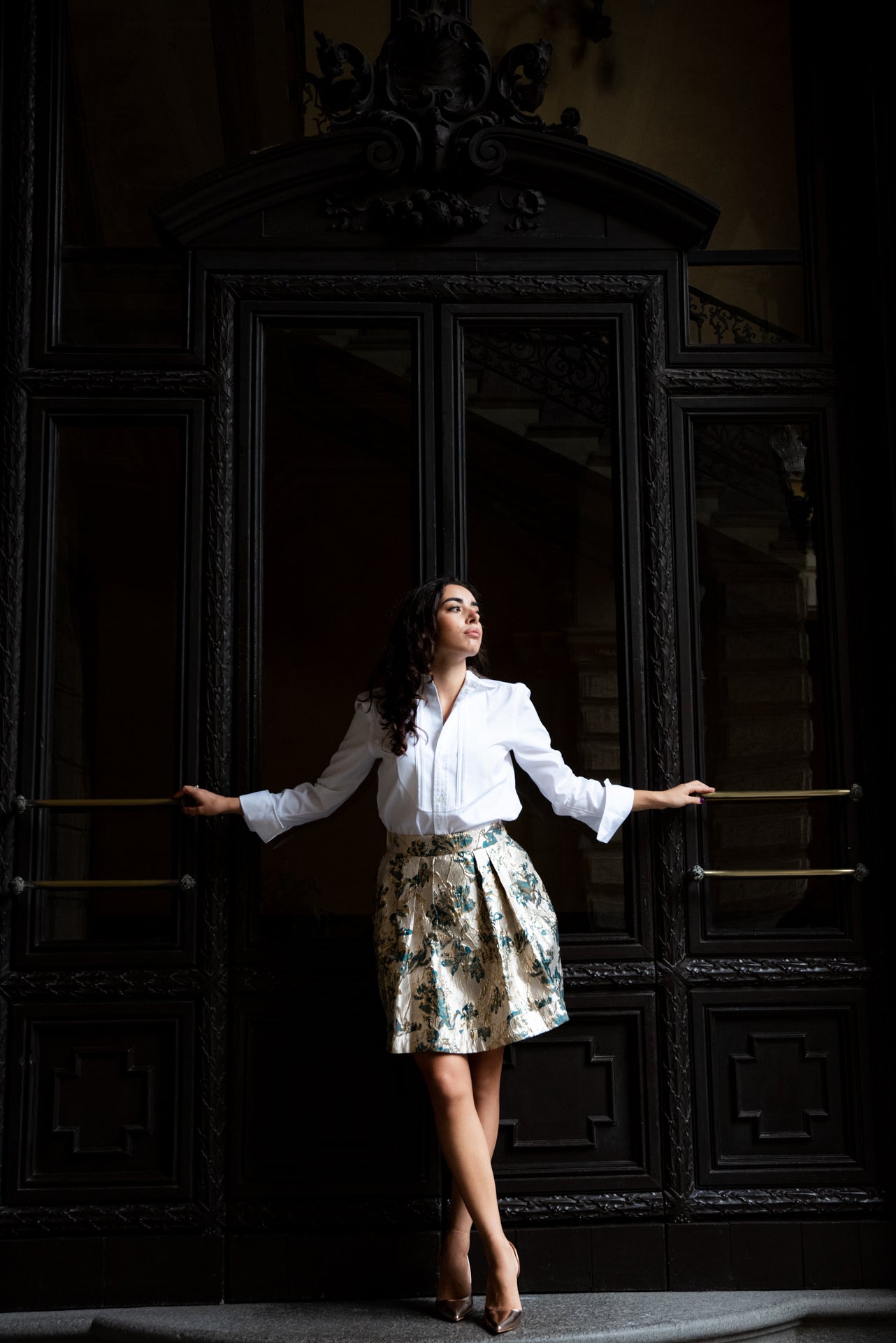 Gonna Paola Broccato Oro e Verde