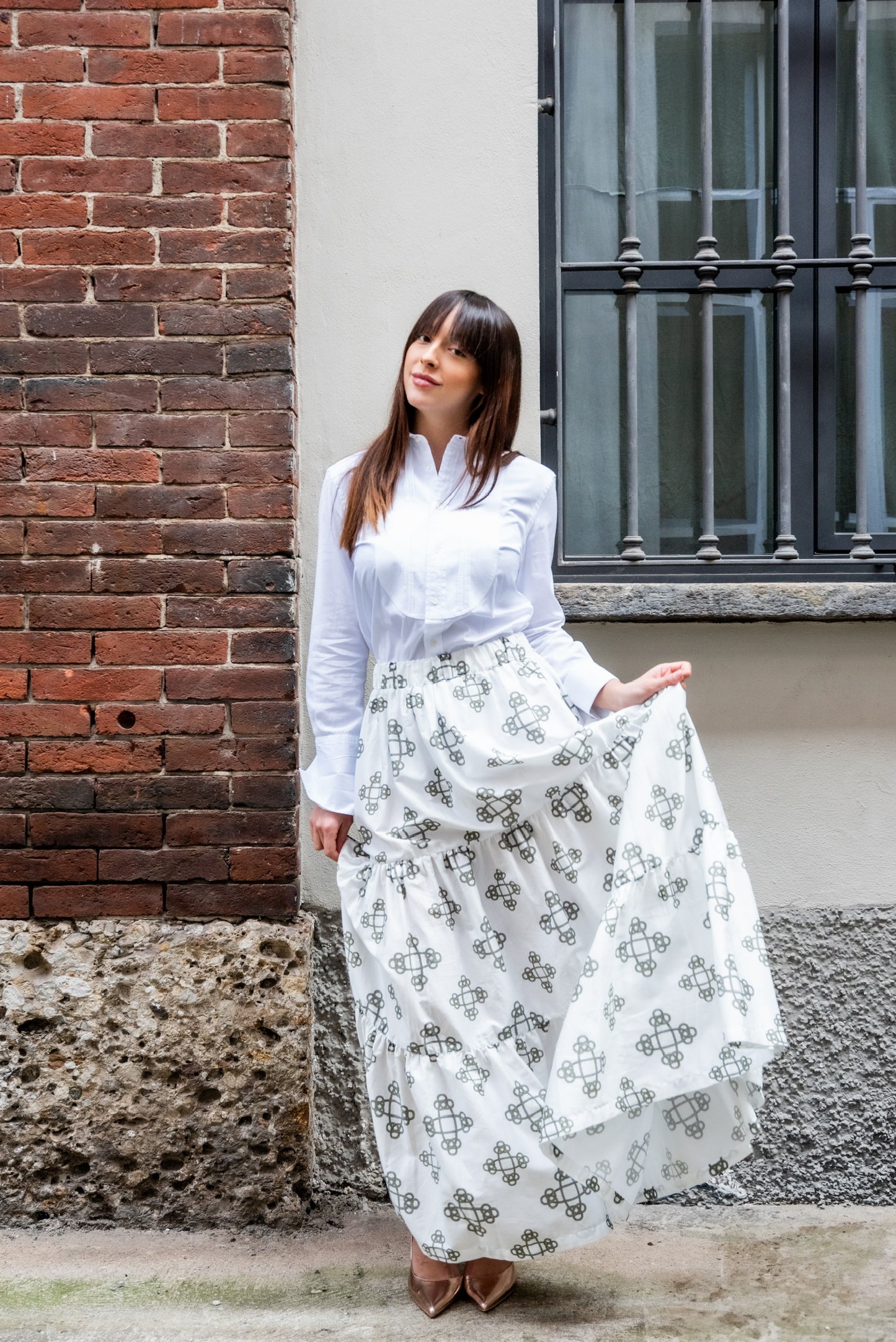 Gonna Franci Cotone Catene Bianco