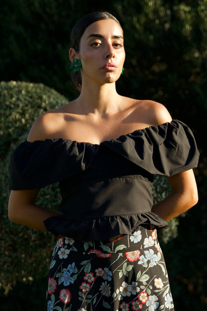 Top in Cotone con Volant e Spalle Scoperte
