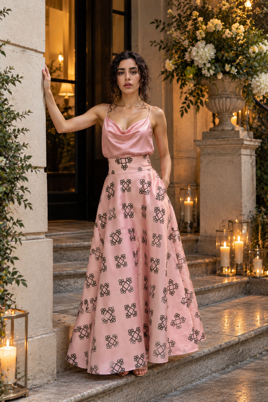 Gonna Valentina Satin Catene Cipria