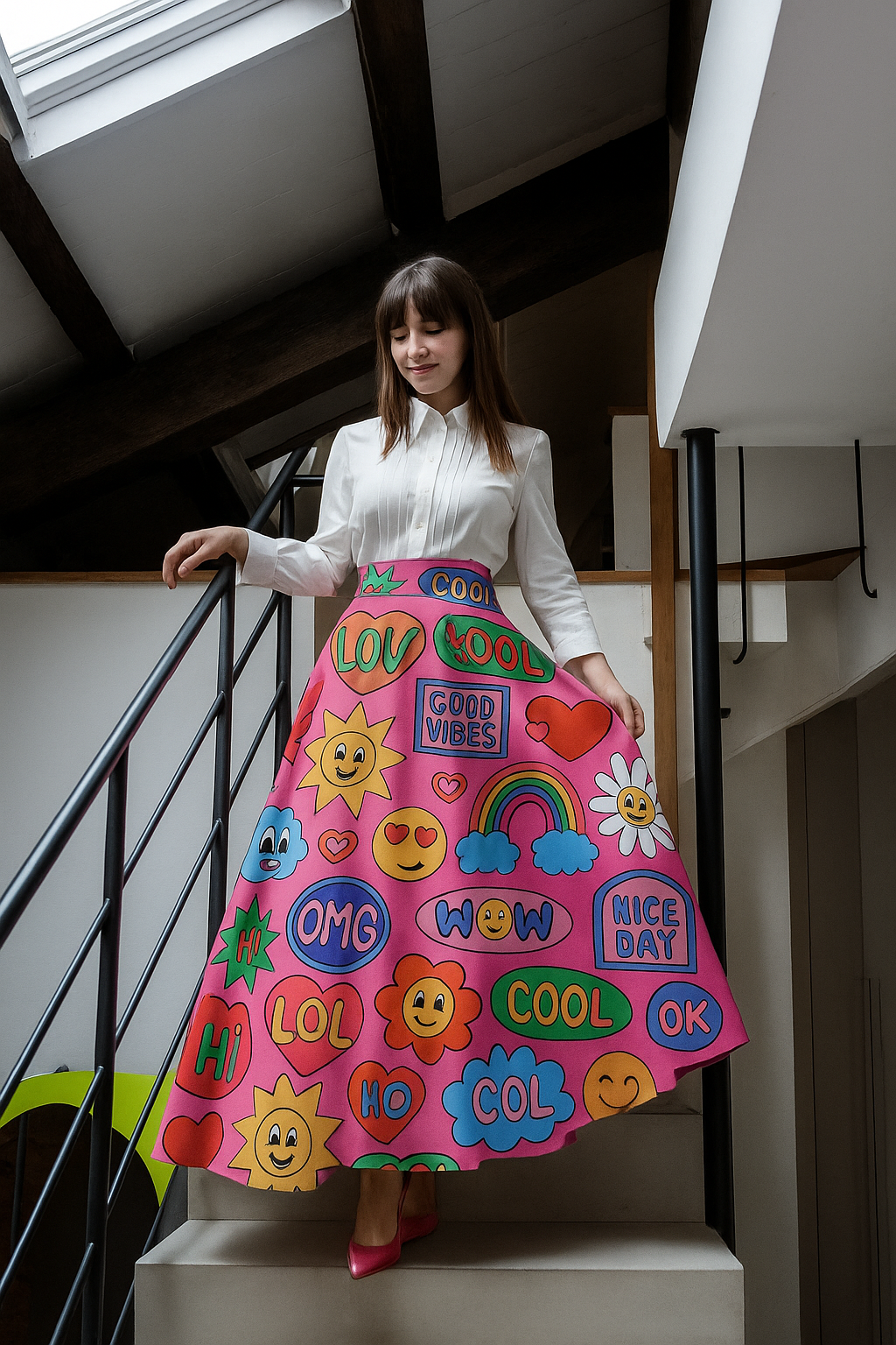 Gonna Valentina Smile Tessuto Douchesse Bubble Gum