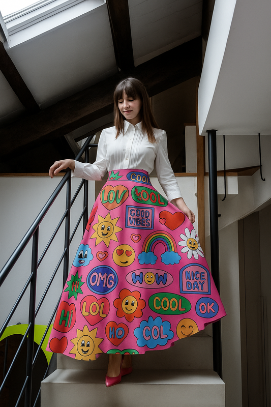 Gonna Valentina Smile Tessuto Douchesse Bubble Gum