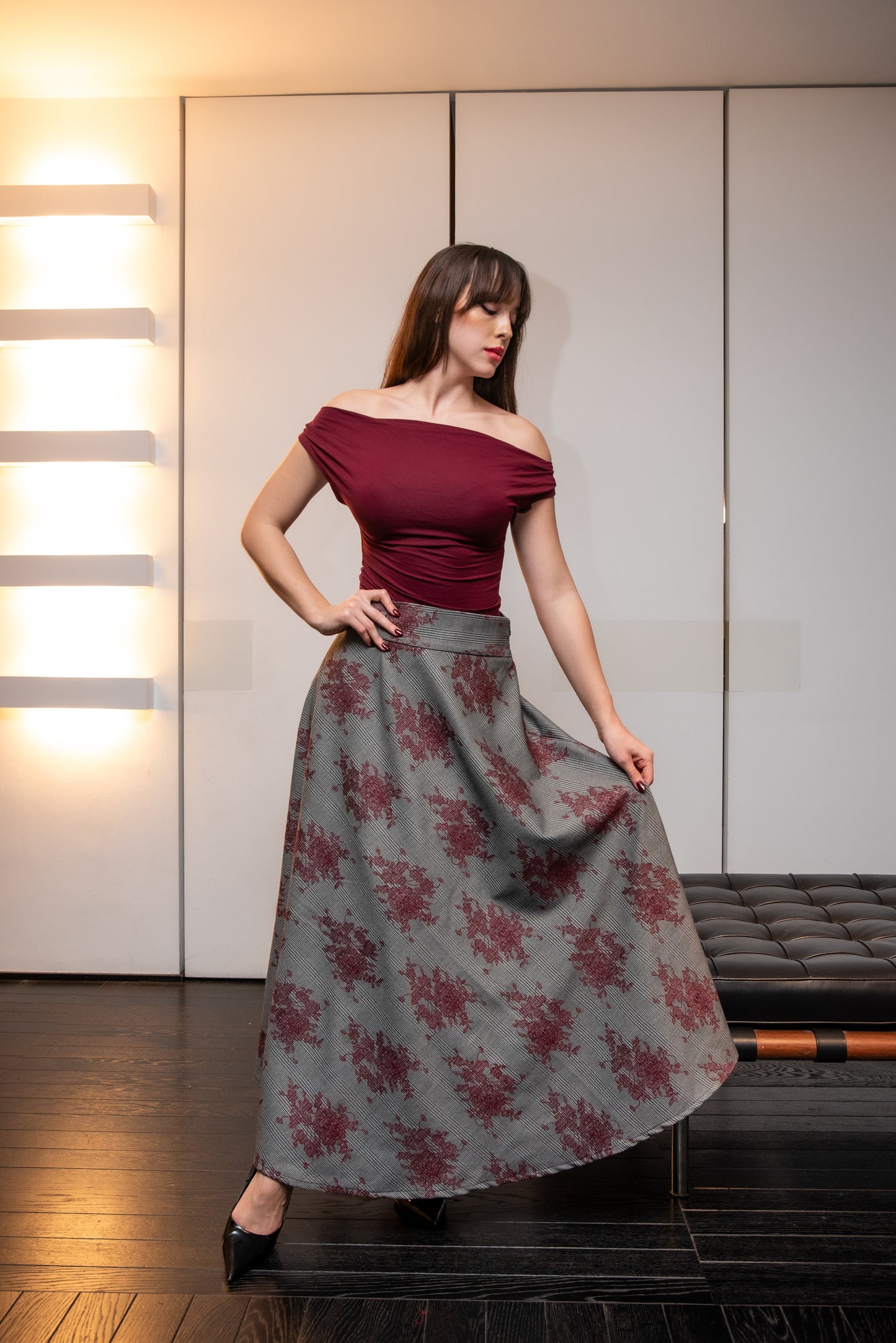 Gonna Valentina Principe di Galles Ricamato LIMITED EDITION