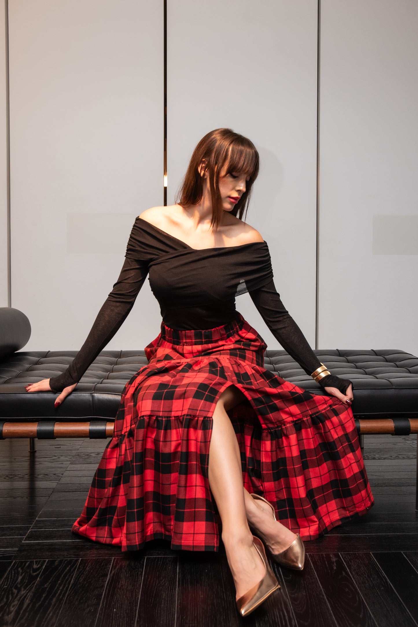 Gonna Franci Tartan Scacchi Rosso