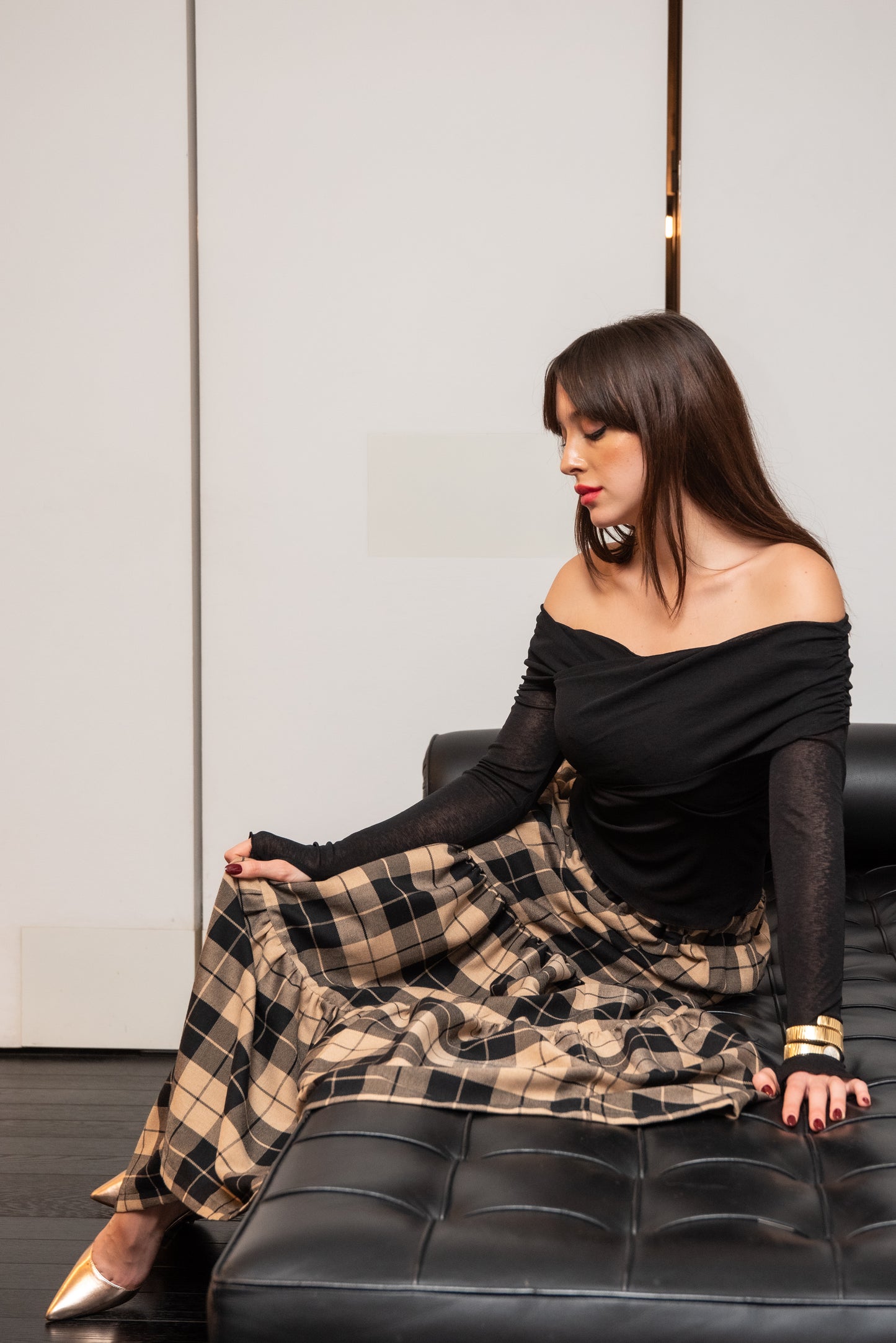 Gonna Franci Tartan Scacchi Beige