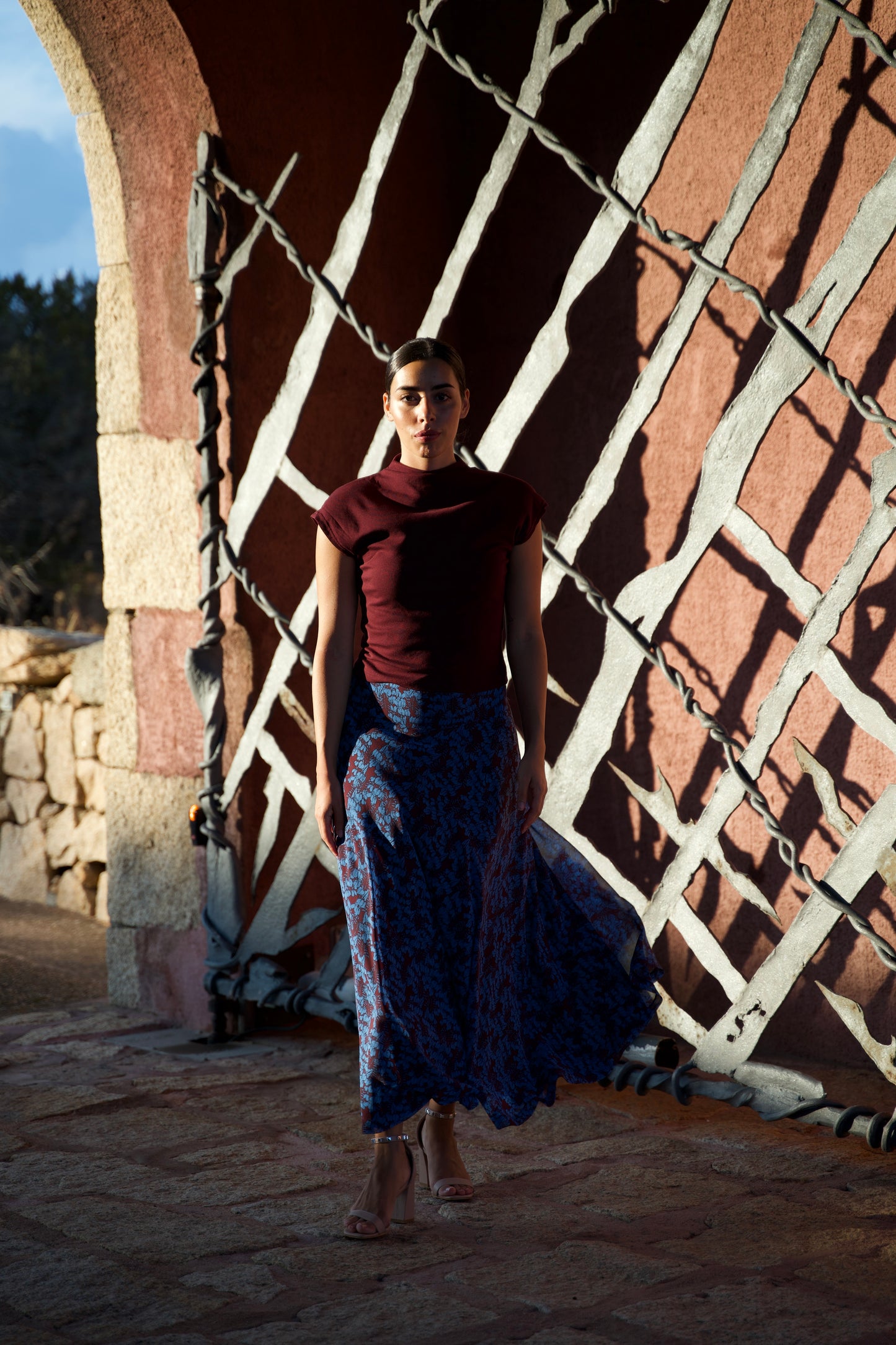 Gonna Malu’ chiffon Fiori Bordeaux