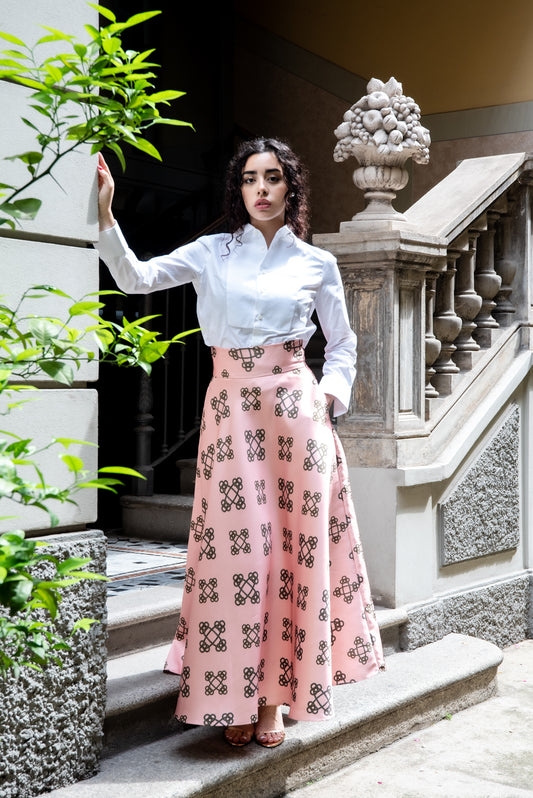 Gonna Valentina Catene Tessuto Satin Cipria