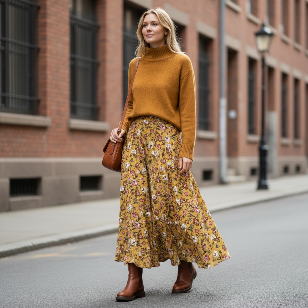 Gonna Malu’ ocra  con fiori