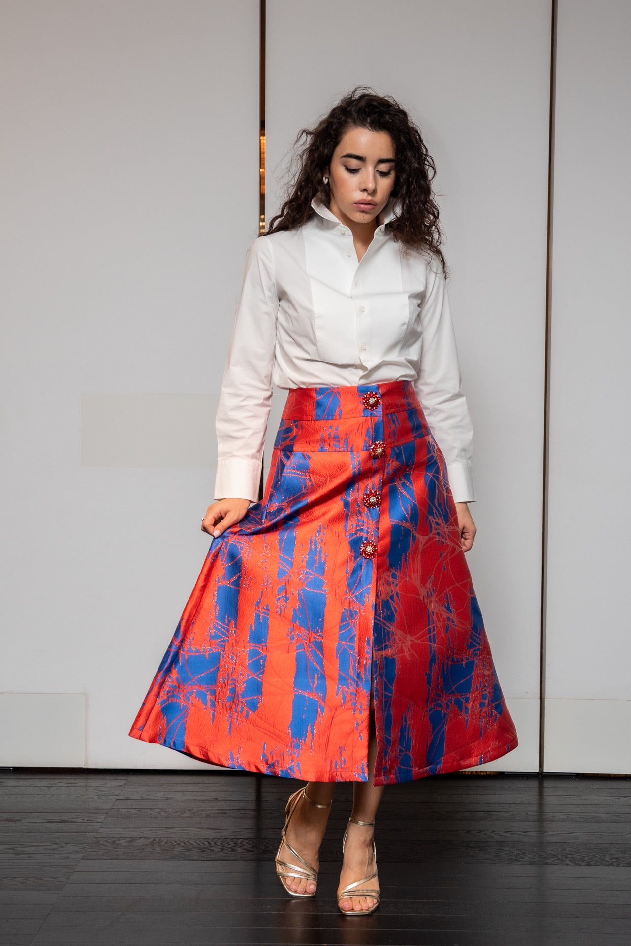 Gonna Letizia Broccato Rosso