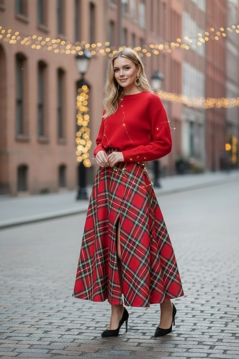Gonna Antonia tartan rosso