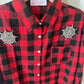 Camicia rossa quadri neri e fiocchi di neve