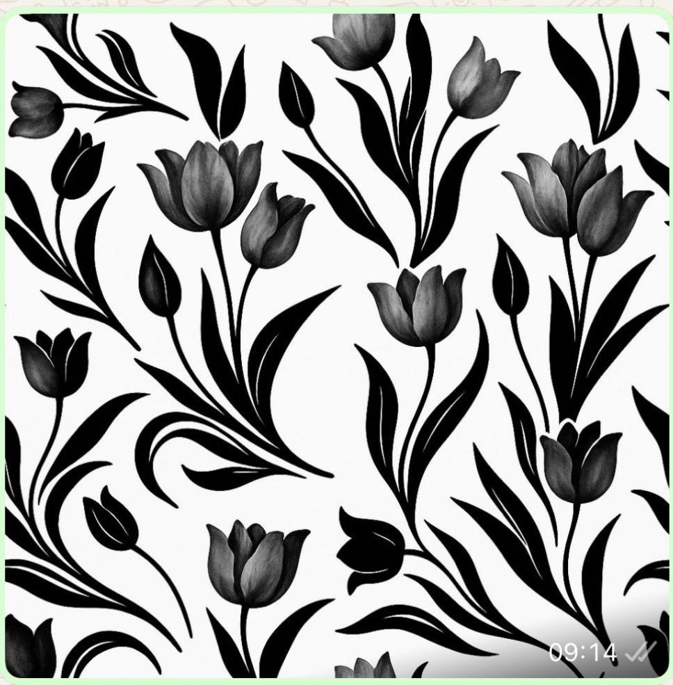 Gonna Valentina raso di cotone tulipani neri