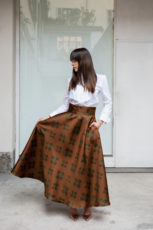 Gonna Valentina Catene Tessuto Satin Cioccolato