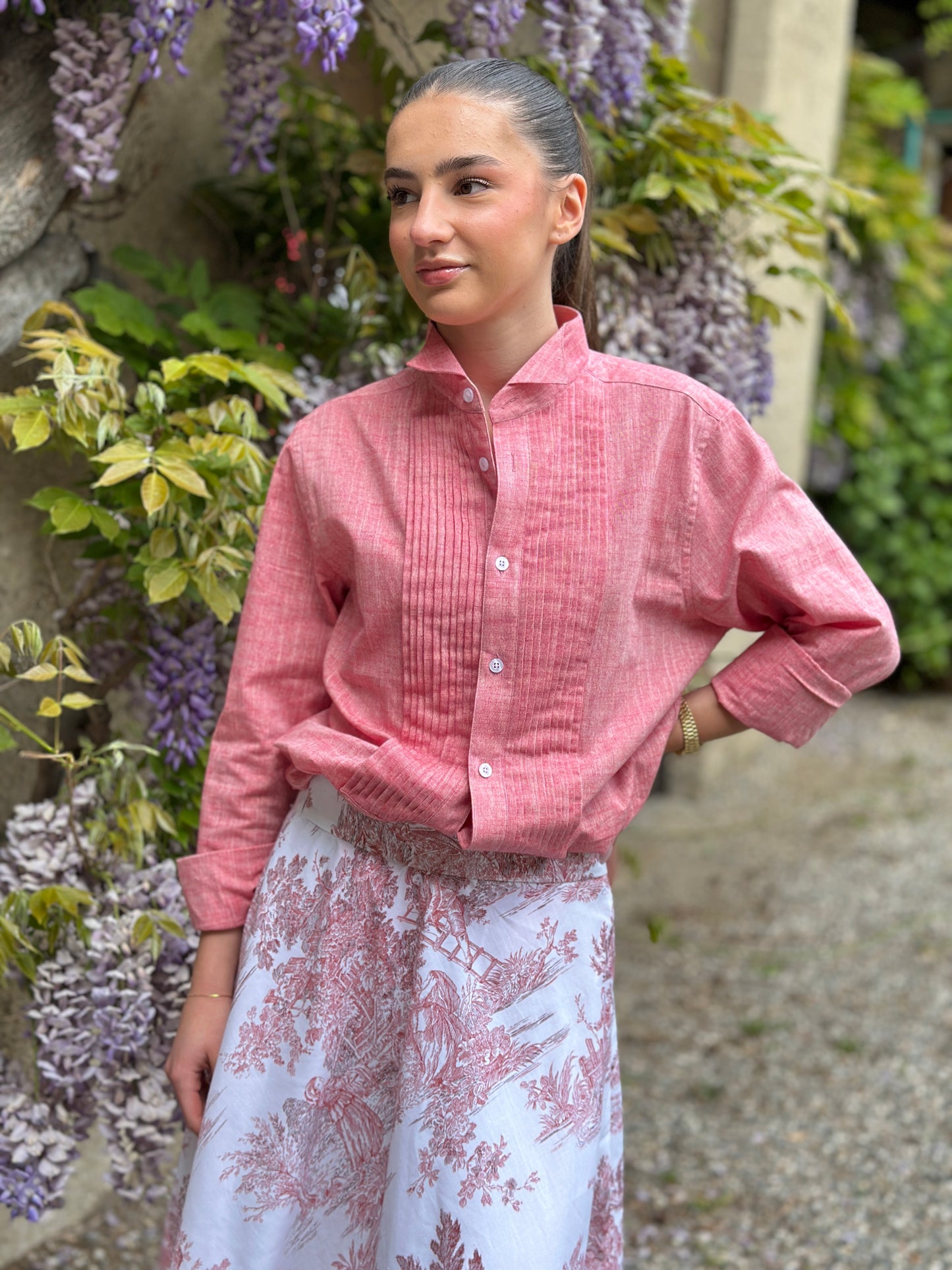 Gonna Toile de Jouy Valentina cotone rosso