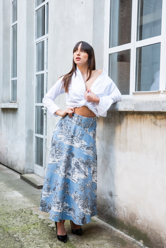 Gonna Toile de Jouy Valentino raso di cotone Azzurra