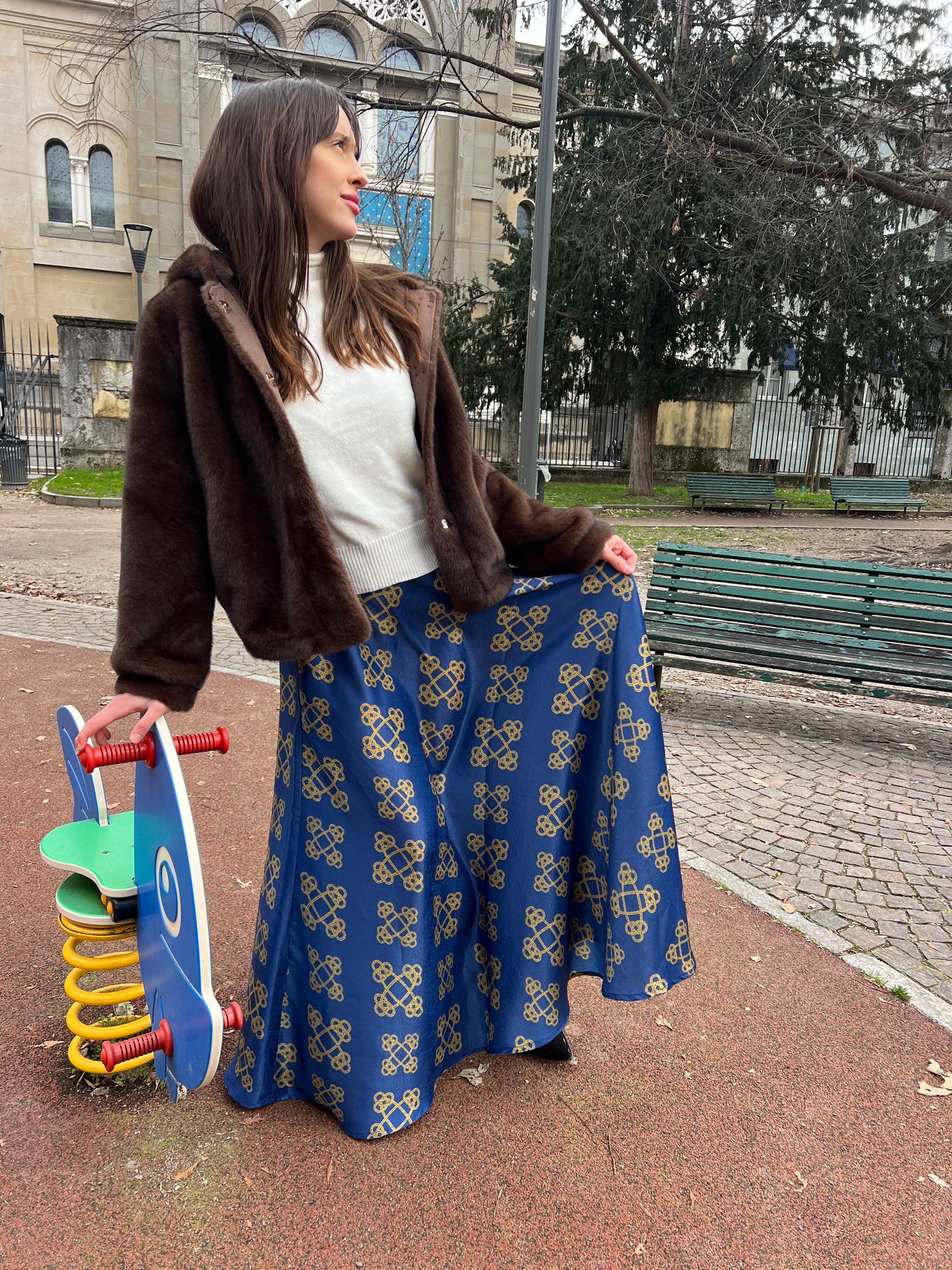 Gonna Valentina Catene Tessuto Satin Blu