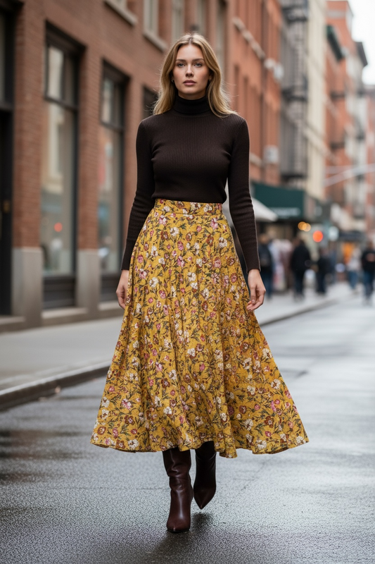 Gonna Malu’ ocra  con fiori