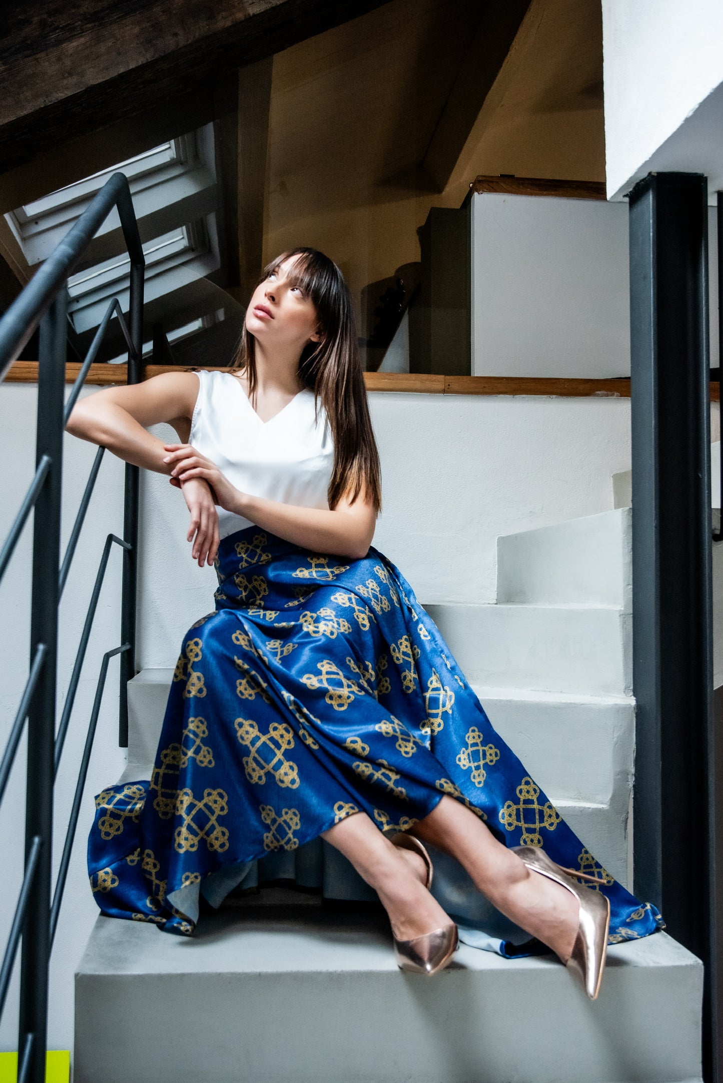 Gonna Valentina Catene Tessuto Satin Blu