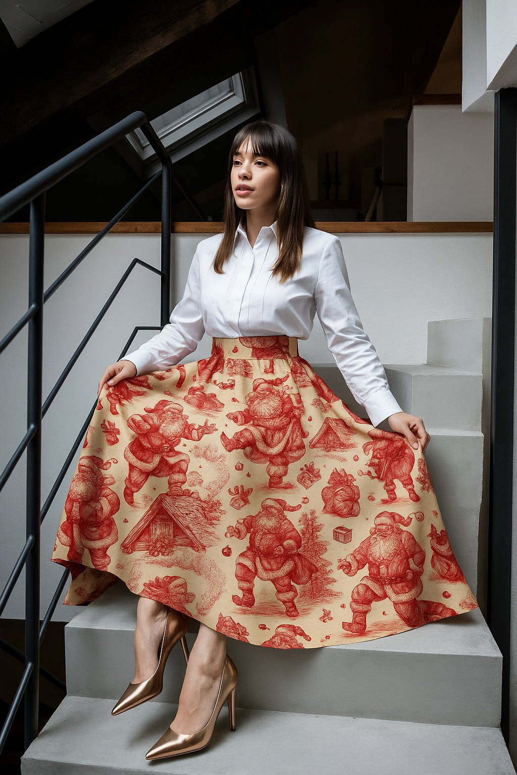 Gonna Valentina Babbo Natale Douchesse Verde e Nero