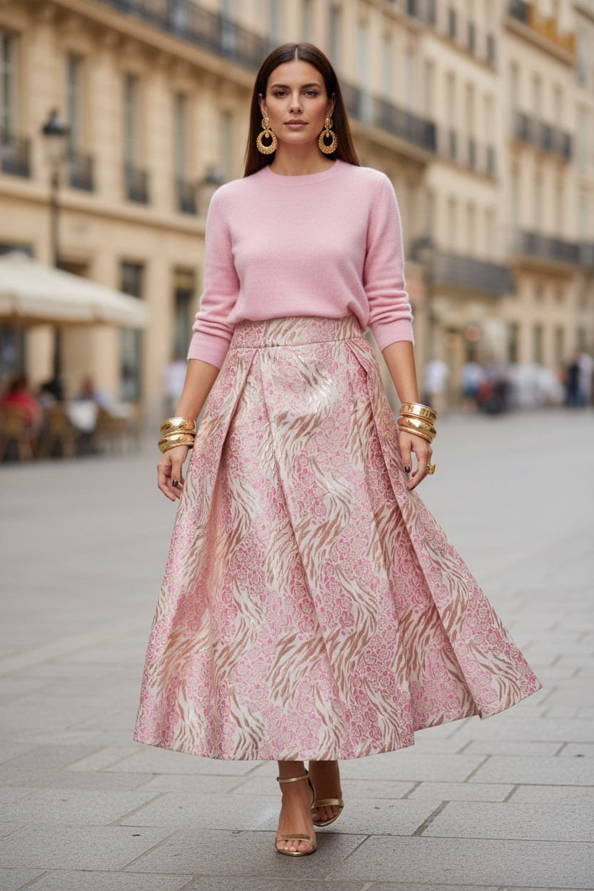 Gonna Robi  Broccato Fuxia