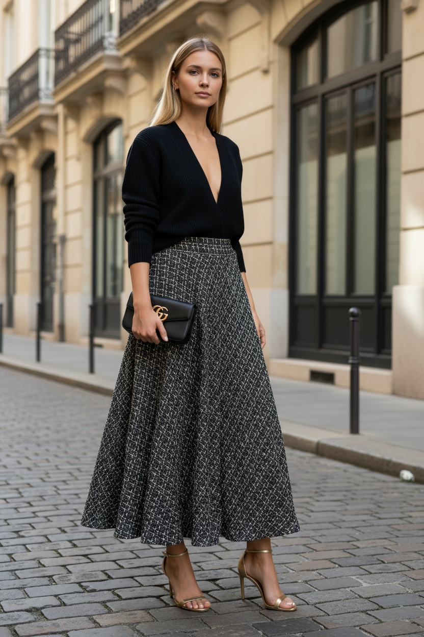 Gonna Valentina Tweed Nero e Oro