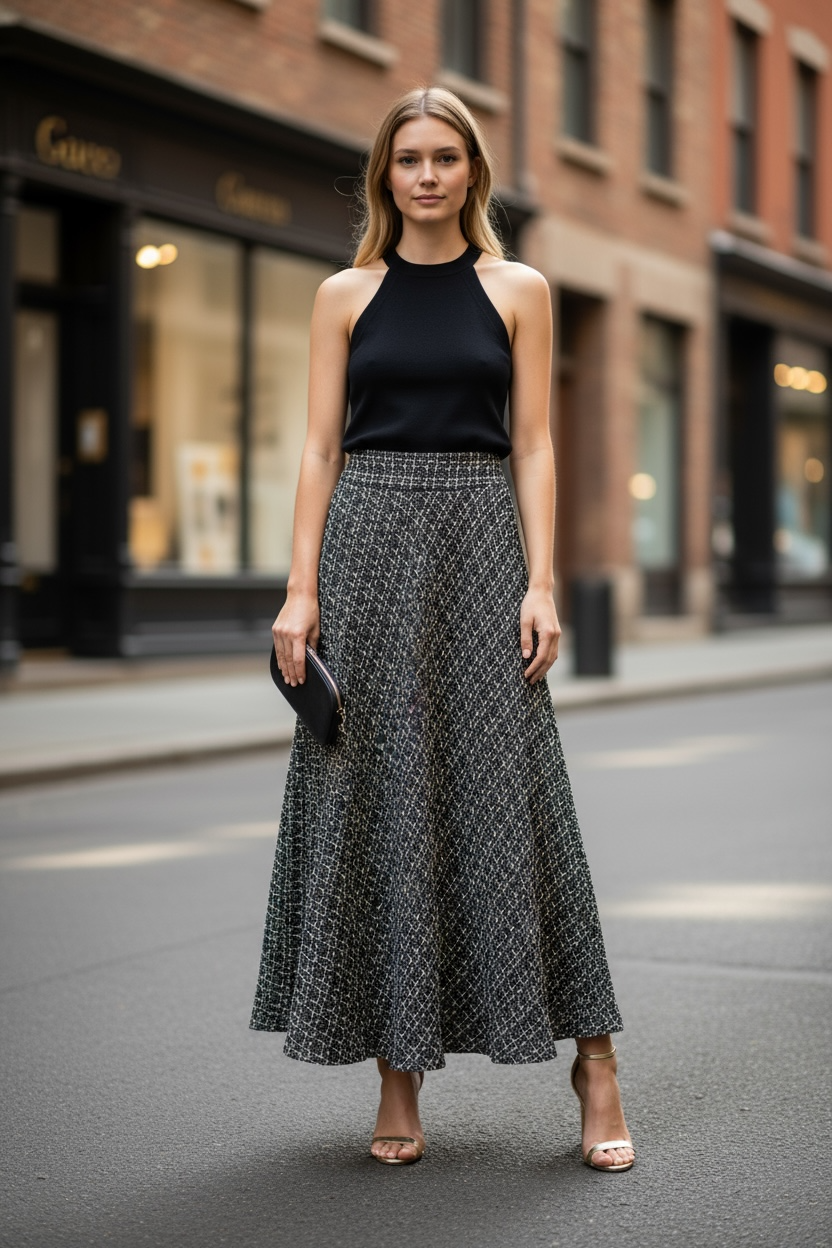 Gonna Valentina Tweed Nero e Oro