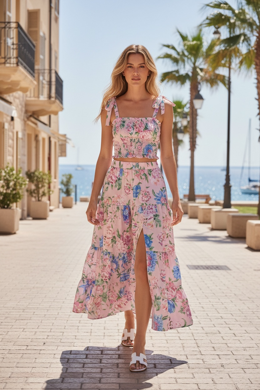 Gonna Franci e top Capri in Cotone a fiori