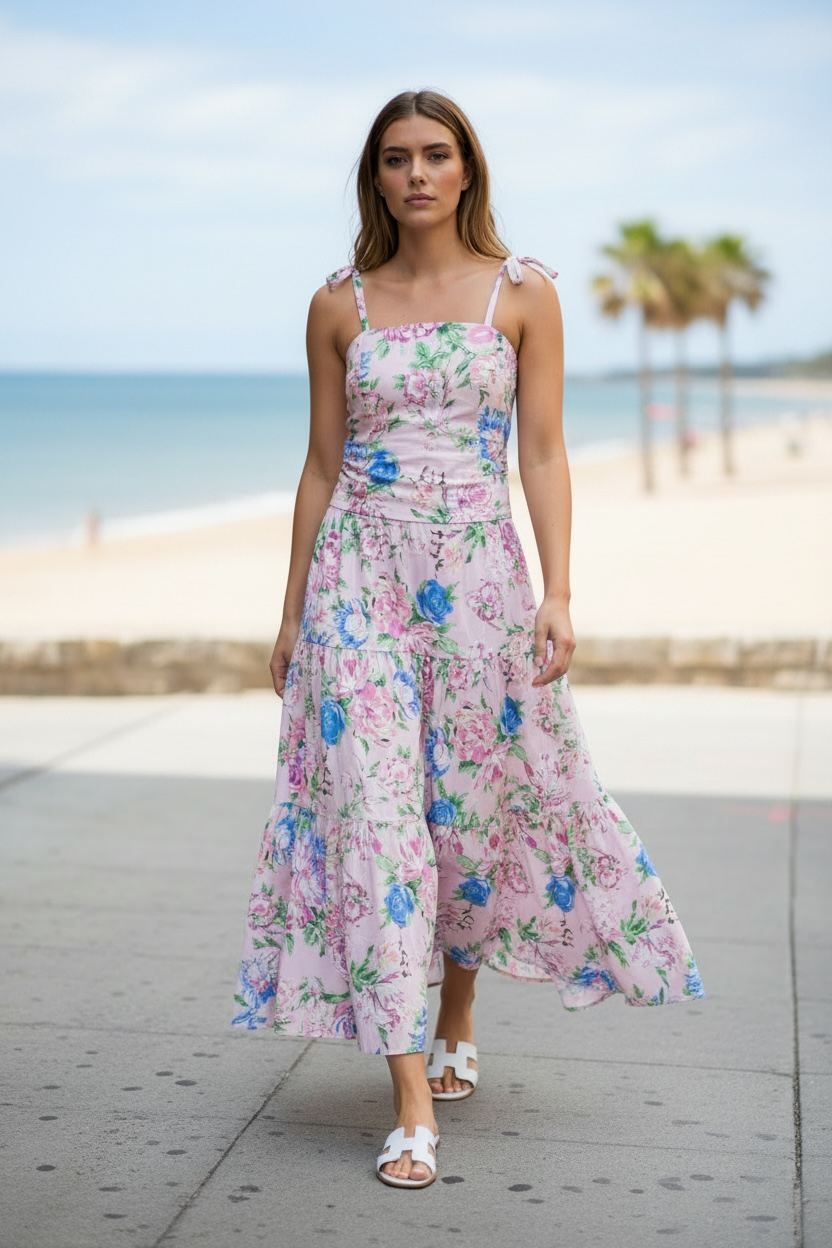 Gonna Franci e top Capri in Cotone a fiori