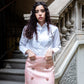 Gonna Monica Scacchi rosa con bottoni gioiello