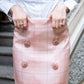 Gonna Monica Scacchi rosa con bottoni gioiello