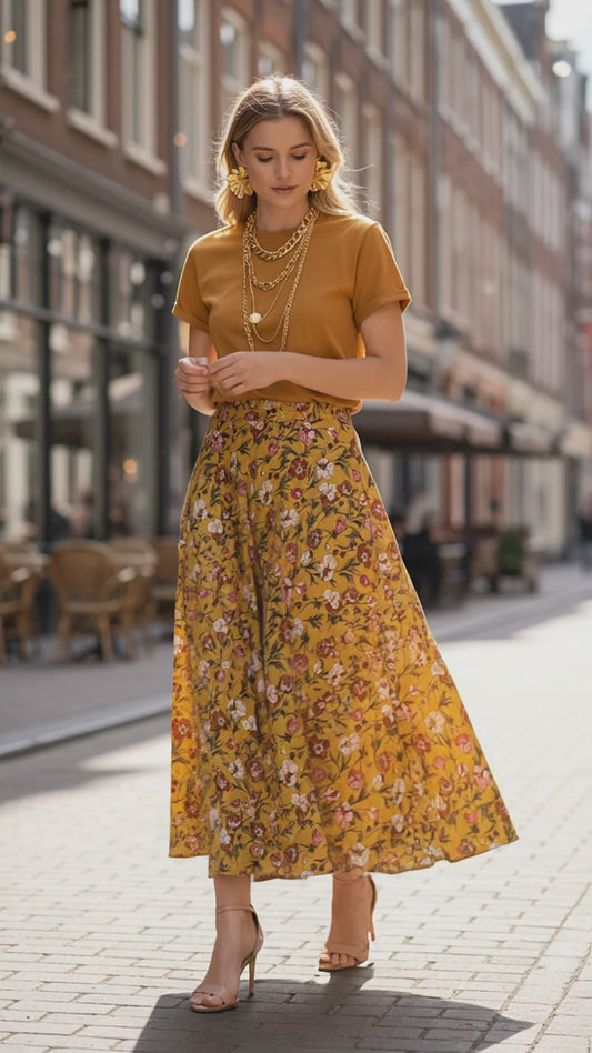 Gonna Malu’ chiffon ocra con fiori